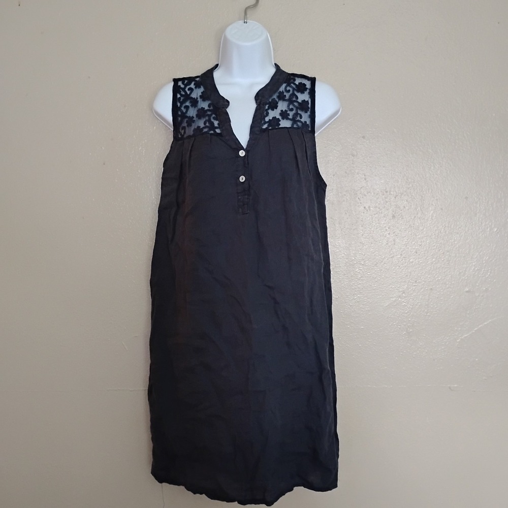 Rosemarine Dress XS 100 Linen Shift Lace  Lagenlook Capsule Navy  Italy